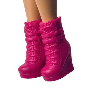 Barbie Doll Shoes Fashionistas Pink Wedge Heel Ankle High Boots Mattel